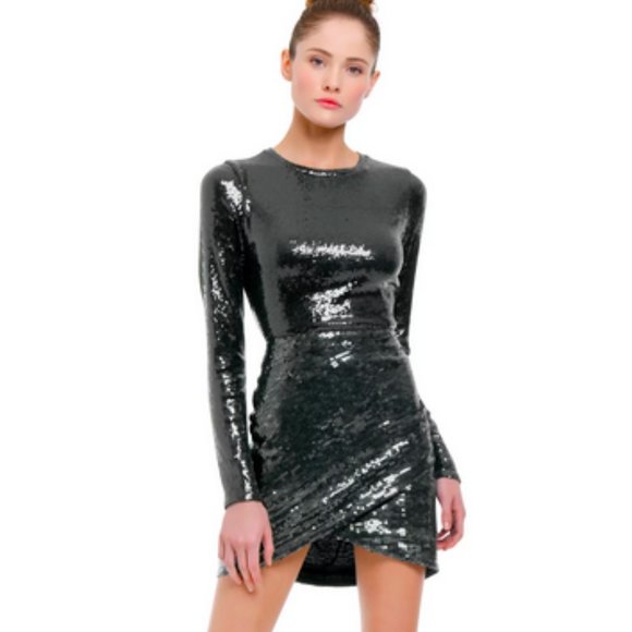 Alice + Olivia Black Fidela Sequin Mini Skirt NWT - Picture 3 of 4